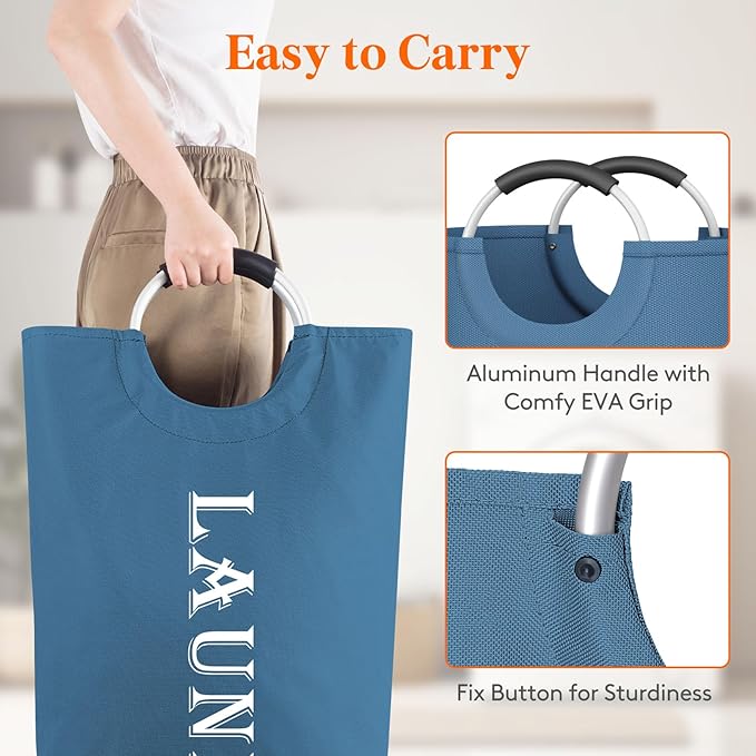 Lifewit 100L 2-Pack Large Laundry Basket, Collapsible Laundry Hamper with Aluminum Handles, Waterproof Freestanding Dirty Clothes Hampers for Laundry Room Bedroom Dorm Bathroom, Blue