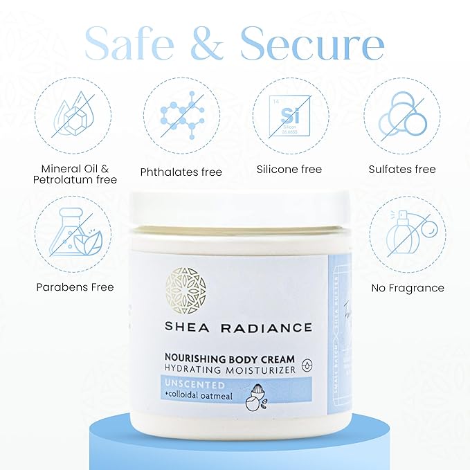 Shea Radiance Nourishing Body Cream with Colloidal Oatmeal | Hydrating Moisturizer for Sensitive Skin | Gentle Hydration with Long Lasting Moisture | Unscented 8 oz