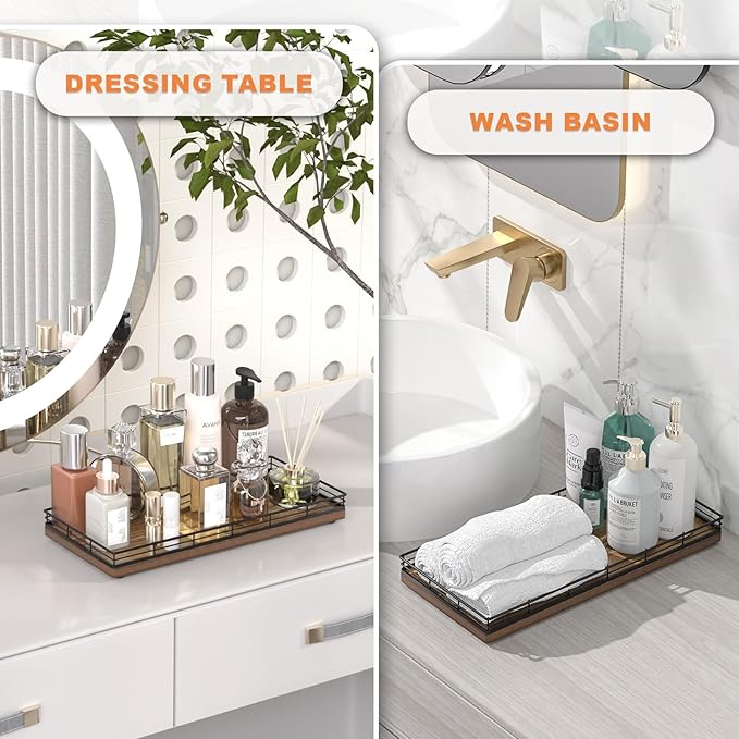 Acacia Bathroom Toilet Tank Tray, 13" Wood Toilet Paper Storage Basket Back of Toilet Basket Organizer, Vanity Tray for Perfume Makeup Candle Kitchen Counter Coffee Table Decor