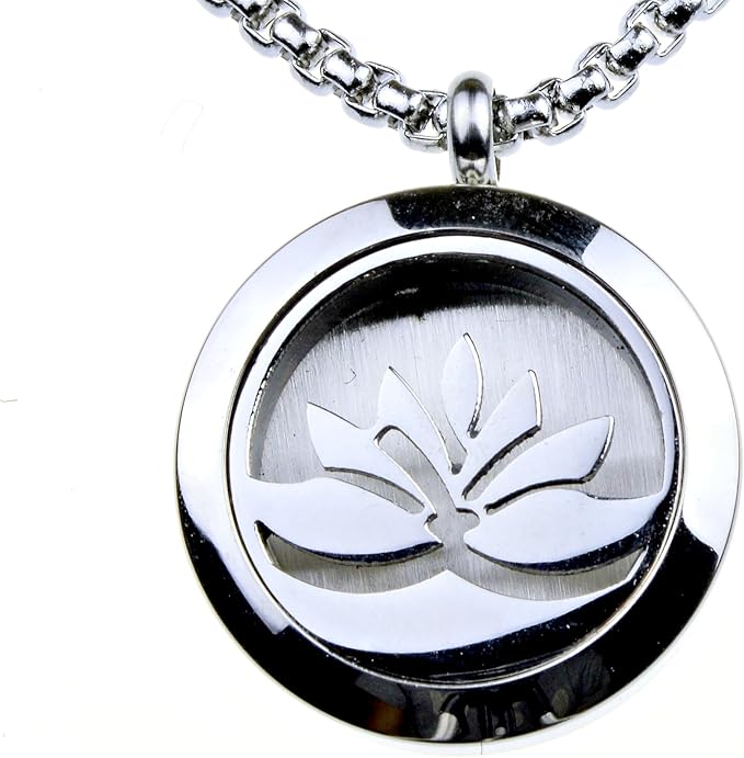 Wild Essentials Open Lotus Flower Necklace Essential Oil Diffuser Kit, Lavender, Lemongrass, Peppermint, Orange Oils, 12 Refill Pads, Aromatherapy Gift Set, Customizable Color Changing, Perfume