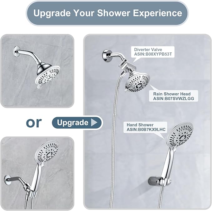 BRIGHT SHOWERS Shower Head Holder Wall Mount, Adjustable Handheld Shower Wand Holder with Universal Fit and Angle Adjustment, Chrome