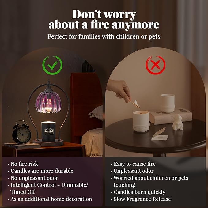 Candle Warmer Lamp, Dimmable Candle Warmer with Timer, Vintage Candles Wax Warmers for Jar Candles Birthday Gifts for Women, Christmas Gifts for Mom, Home Decor for Bedroom Living Room, Purple Black