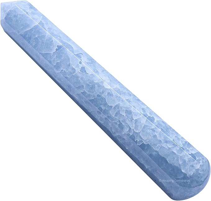Amazing Gemstone Blue Calcite Crystal Wand Massage Stick - Pelvic Wand Gua Sha for Adults - Crystals and Healing Stones Massage Wands for Adults Gifts (Pointed)