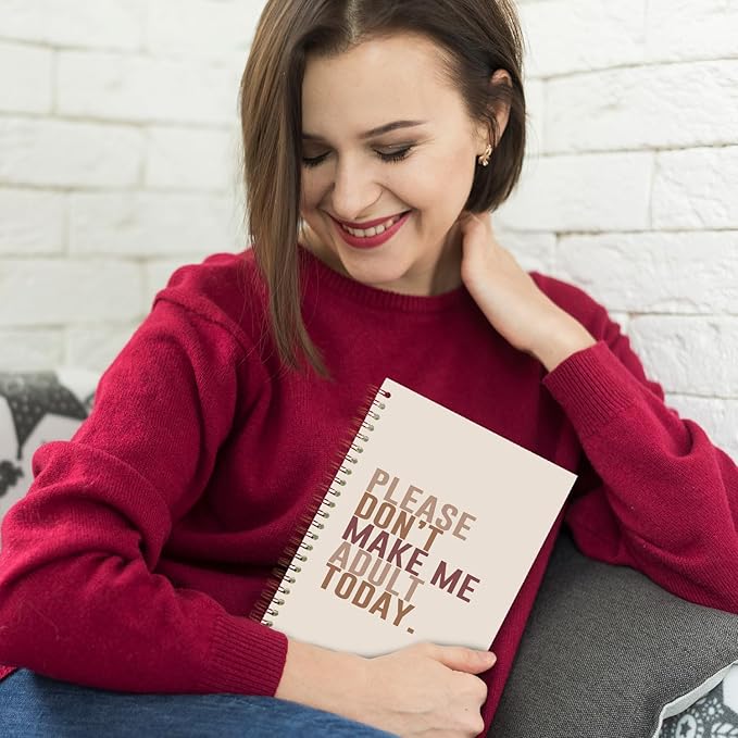 Beige Funny Spiral Notebooks, Humorous Quote Journal, Funny Journals for Writing, Please Don't Make Me Adult Today Sarcastic Notebook for Note Taking, 5.5x8.3 Inch