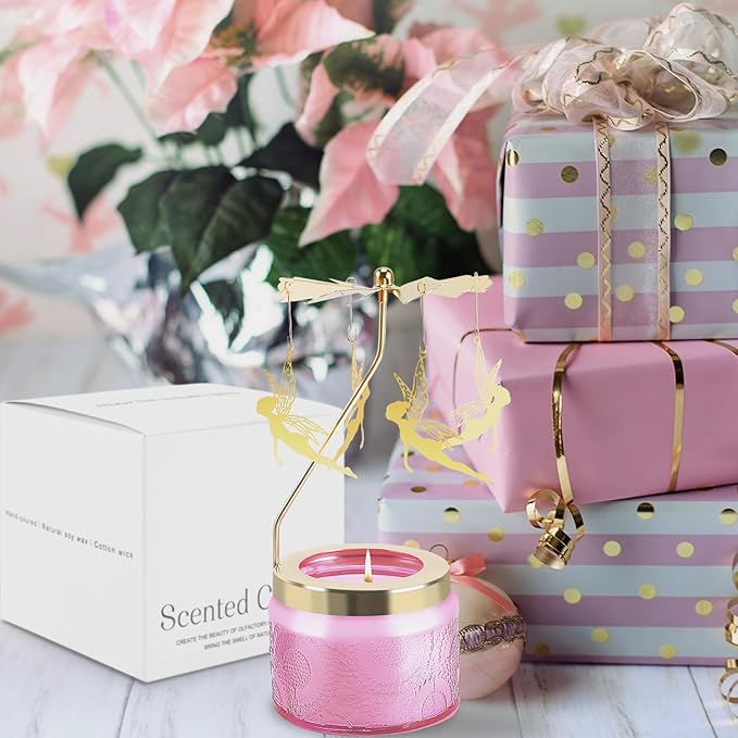 Birthday Gifts for Women, Rotatable Candle Gifts, Vanilla Cream Scented Candles Anniversary Christmas Thanksgiving, Butterfly Best Girl, Friends,Mom, Pink