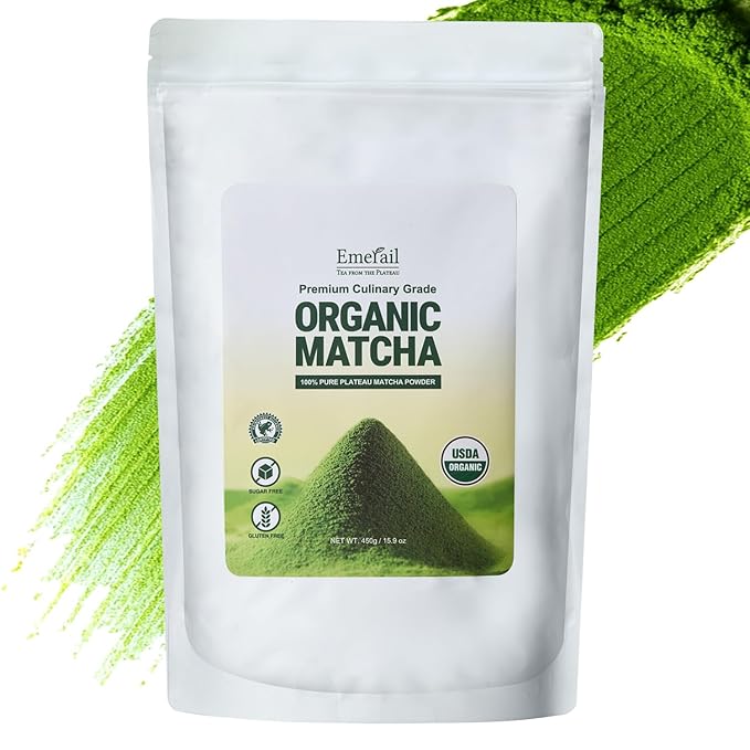 Emerail Organic Matcha Powder, USDA-Certified Pure Matcha Green Tea Powder, Premium Culinary Grade, Perfect for Lattes Smoothies and Baking, Sugar Free (450g / 15.9oz Pouch)