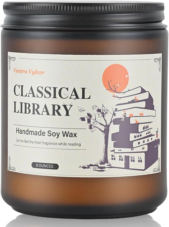 Classical Library Candle,Book Lovers Gifts,8 oz 40 Hours Burn Soy Wax Candle Gift for Readers Birthday Gifts for Book Lovers,Librarian