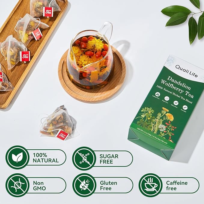 Dandelion Wolfberry Tea - Liver & Kidney Detox Herbal Tea, Summer Cleanse with Chrysanthemum, Wolfberry, Organic Dandelion Root, Cassia Seed, Licorice Chinese Herbal Tea Bag (1 Pack, Dandelion)
