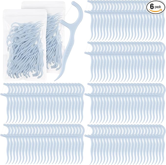 Baderke 600 Count Floss Picks Bulk Dental Flossers Picks for Adults Non Breakable Tooth Picks Flossers Teeth Cleaning Dental for Family Pack Travel(Light Blue)