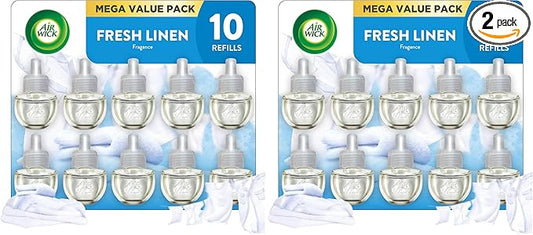 Air Wick Plug in Scented Oil Refill, 10ct, Fresh Linen, Air Freshener, Essential Oils, Eco Friendly Pack (Pack of 2)