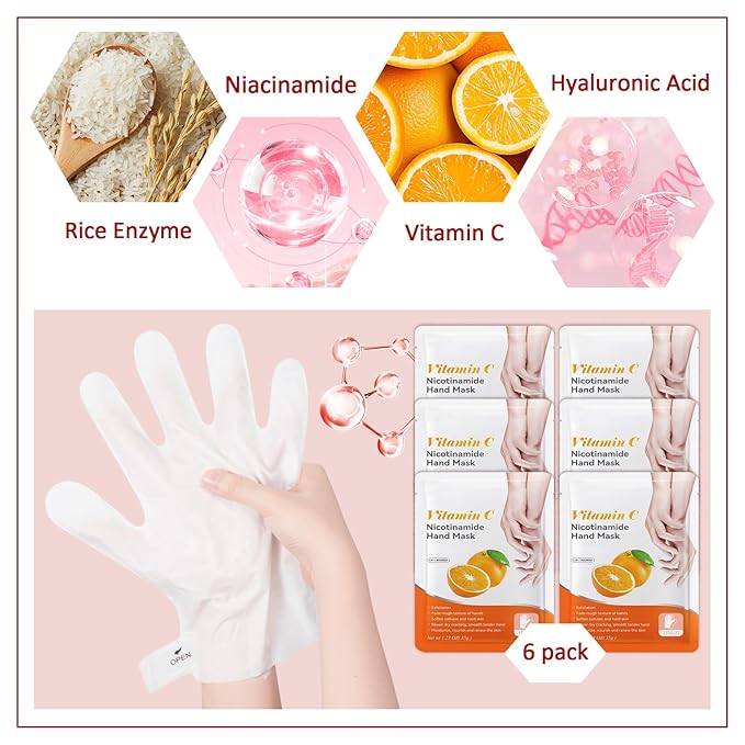 Hand Masks Moisturizing Gloves,6 Pairs Hydrating Hand Peel Masks Gift Set for Dry Cracked Hands Care,Long-lasting and Non-greasy Hand Moisturizer Gloves for Women D