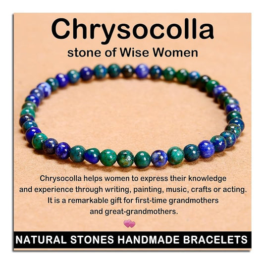 AD Beads Handmade Gemstone Stretch Elastic Bracelet Crystal Healing Reiki Nature's Beauty and Spiritual Essence Unisex (4mm, Chrysocolla (Wise Women))