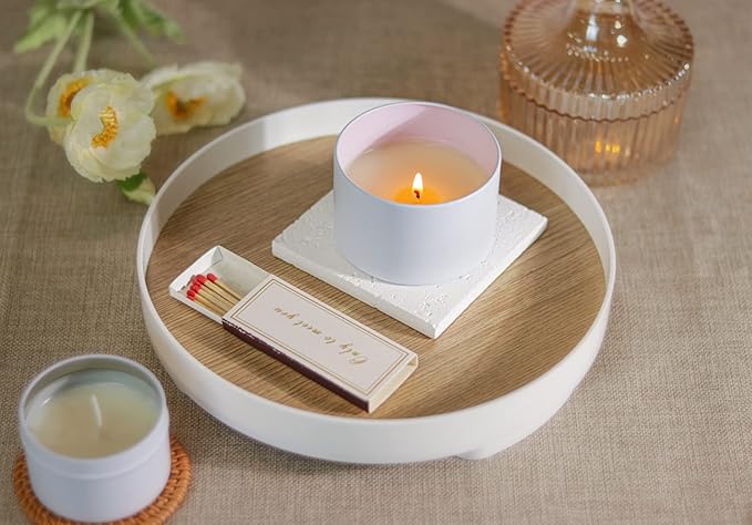 Aroparc Candle Tins 8oz with Lids, 24 Pack Seamless Candle Containers for Candle Making Supplies Empty Candle Jars - Wood Grain Lids White Tins