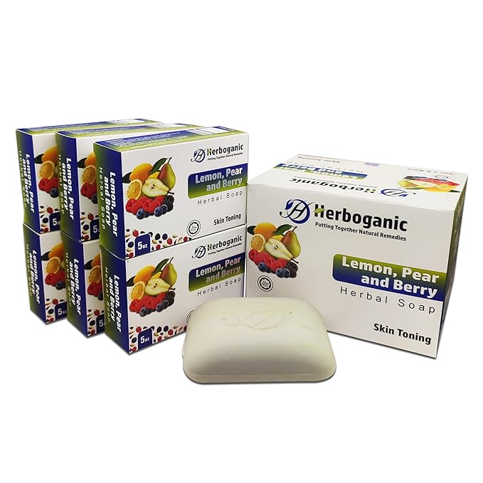 HERBOGANIC Lemon Pear and Berry Herbal Soap | Pack of 6 of 5oz soap Bar | Ideal for Men and Women, Soothing and Nourishing Soap for Moisturization