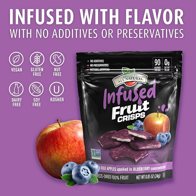 Brothers All Natural Infused Freeze Dried Fruit Crisps, Fuji Apple Infused with Blueberry, 0.85 Oz (Pack of 8), Made with 100% Fruit, Gluten Free, Soy Free, Vegan, Heathy Snack, Resealable Pouch