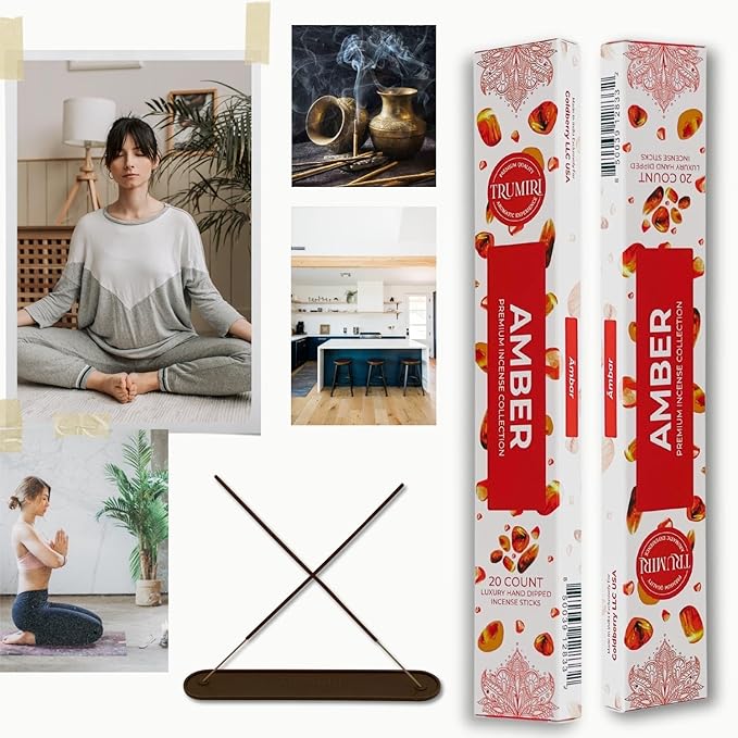 Amber Incense Sticks - Total 120 Insence-Sticks - 6 Packs of 20 Insense - Inciensos - Inscents - Natural Non Toxic Ingredients - Incents - Incence - Inscense - Insents