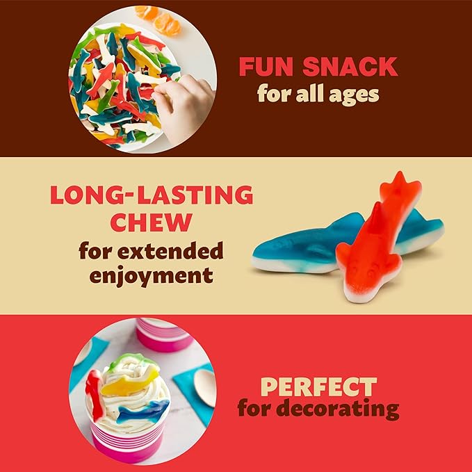 Gummy Sharks Candy Mix | 1 Pound Bag | Assorted Fruit Flavors Shark Gummies | Chewy Gummy Fish for Parties and Candy Buffets | Blue Raspberry, Lime, Lemon, Cherry