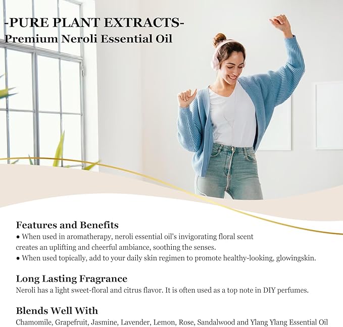 EUQEE Neroli Essential Oil 118mL / 4oz Pure Neroli Oil Premium Essential Oil for Diffuser, Aromatherapy, DIY Soap