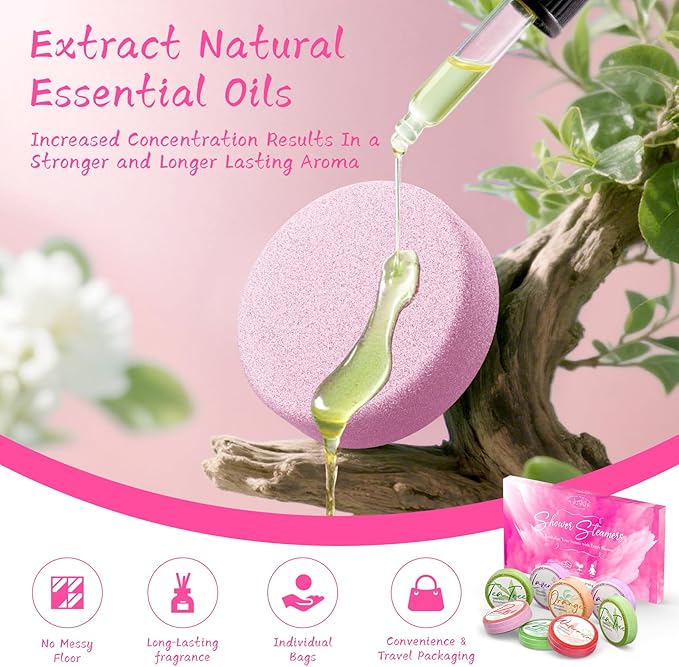 Shower Steamers Aromatherapy 8 Pack - Gifts for Women, Shower Bombs with Essential Oils, Self Care and Stress Relief Stocking Stuffers, Relaxation Birthday Gifts for Women and Men. Pastel Flow Style