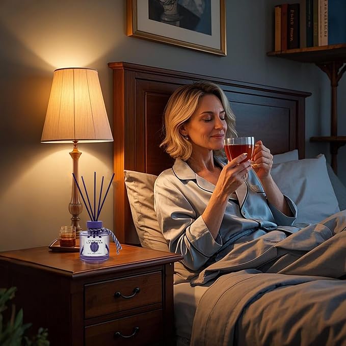 Juniper Lavender Reed Diffuser, 6.77OZ/200ML Large Capacity Natural Non-Toxic Oil, Long-Lasting Fragrance Reed Diffusers Set for Home and Bathroom, Aroma with 5 Reed Diffuser Sticks Gifts