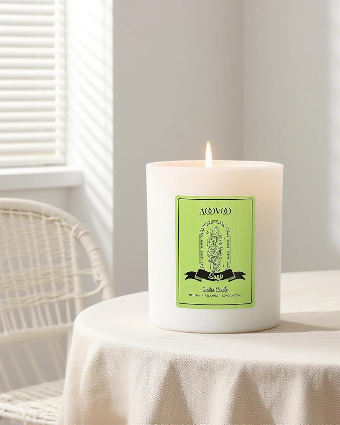 AOOVOO Sage Scented Candles for Women - Aromatherapy Candle with Crystals Inside, 10oz Soy Candles for Home Scented, Birthday Gifts Mothers Day Candle for Women Mom