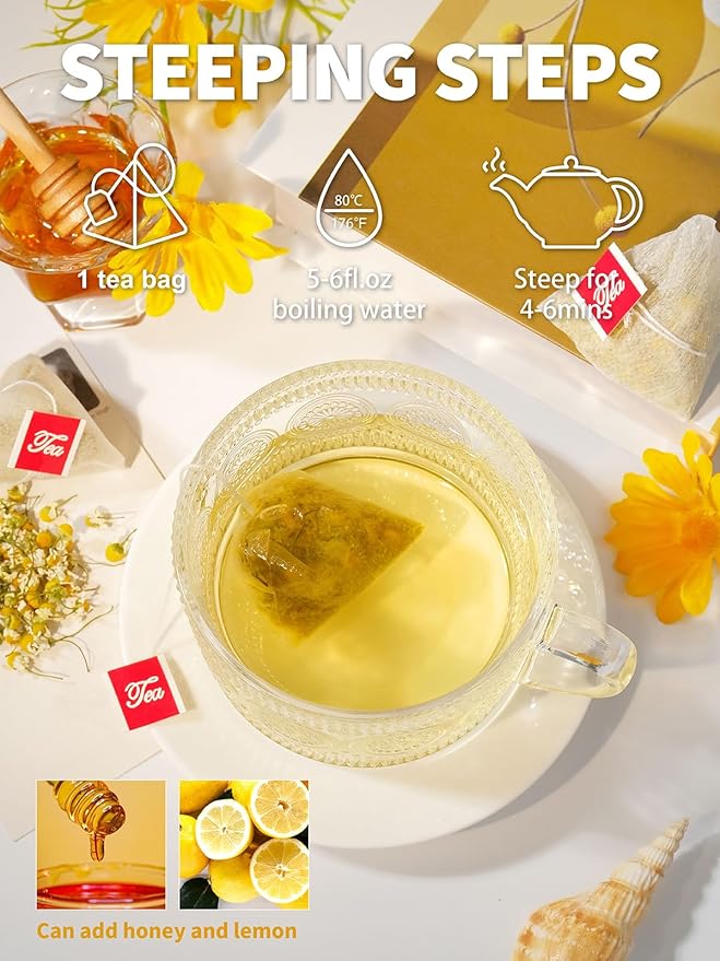 TeeLux Chamomile Tea Bags, 1.5g/bag, Pure Natural Chamomile Flowers Herbal Tea, Caffeine Free, 100 Count