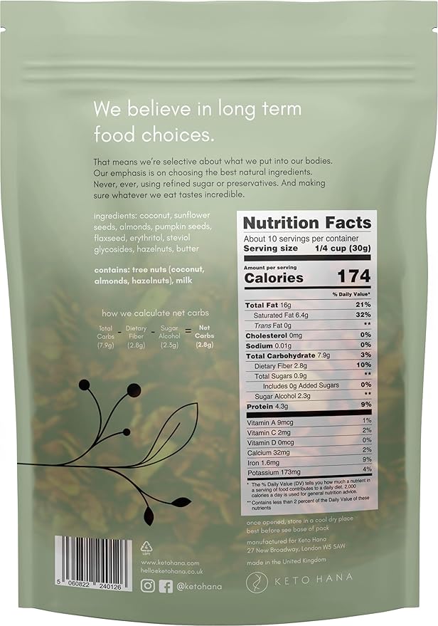 Keto Hana Coconut & Almond Original Butter Keto Granola - Keto Diet - Dairy Free - No Refined Sugars - Grain Free Granola - 1g Net Carbs Keto Cereal - Healthy Granola Cereal - 11oz