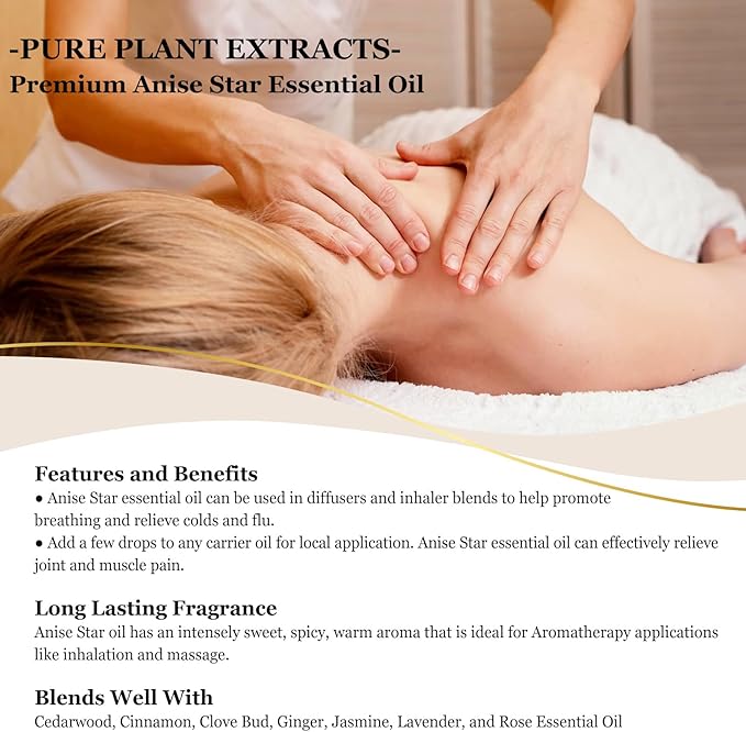 EUQEE Anise Star Essential Oil 4oz / 118ML Large Capacity Anise Star Oil Pure & Premium Fragrance Essential Oil with Glass Dropper for Candle Soap Making, Diffusers