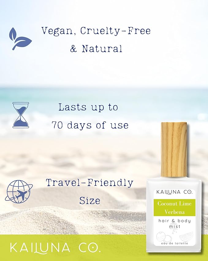 Coconut Lime Verbena Natural Hair & Body Mist Spray, Pure Essential and Fragrance Oils, Alcohol-Free, Handmade in California, 0.5Fl Oz