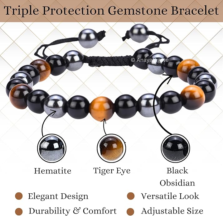 Energy Protection Crystal Handmade Adjustable Bead Bracelet Perfect for Men, Women’s Gift - Gemstone Healing Stretch Bracelet Pulsera Para Hombre Mujer Stocking Stuffer