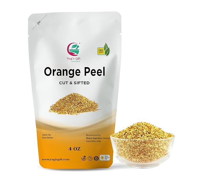 Dried Orange Peel 4 oz | Rich Citrus Aroma and Flavour | Small Granules | Perfect for Tea, Cookies, Rye breads, Seasoning & more | by Yogi's Gift®