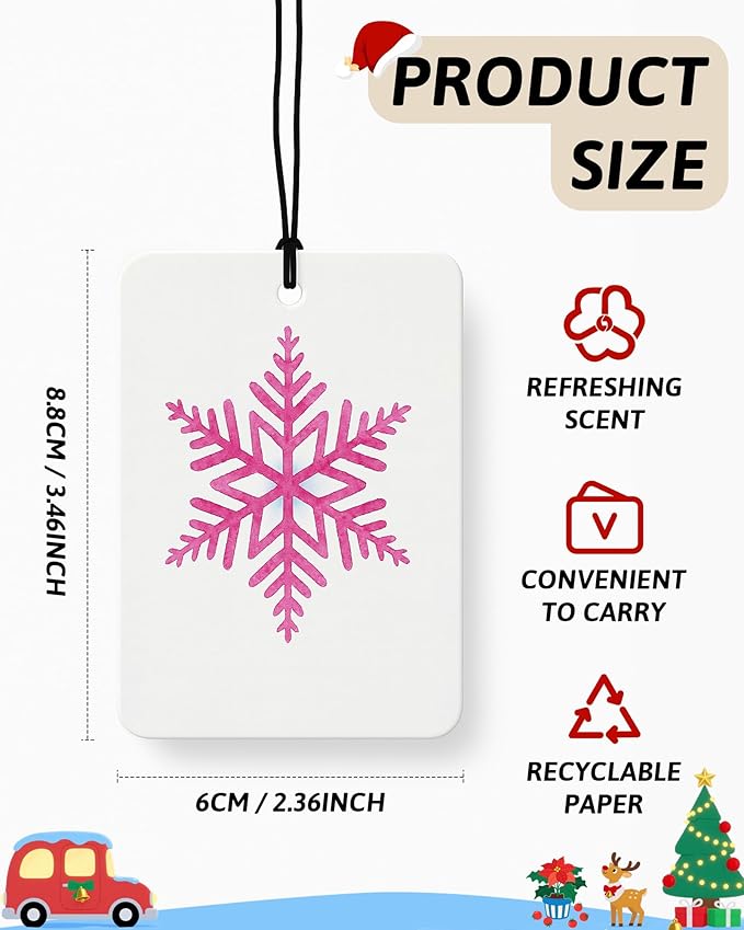 Pink and Green Christmas Berry Car Air Freshener 4 Pcs, Christmas Snowflake Mistletoe Tree Hanging Air Freshener for Cars Closet Drawer Books, Xmas Car Accessories Mirror Decor for Women Girls