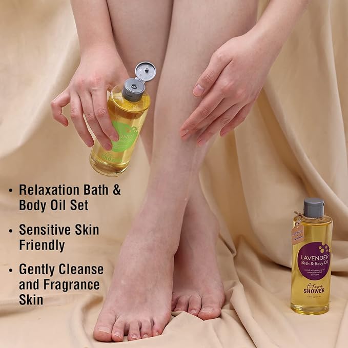 Bath and Body Oil Body Oil with Sweet Almond Jojoba and Shea Butter, Lavender & Coconut Shower Oils Mother's Day Gift for Women Dry Skin 17.6 fl oz (Pack of 2)