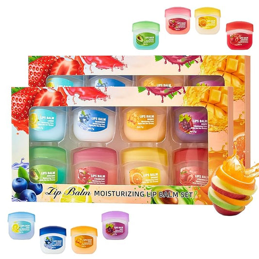 8Pcs Fruit Flavored Lip Care Set, Admd Lip Balm Set, 4-In-1 Mini Lip Balms Can Be Used Glosses, Moisturizing and Repairing Lip Mask, for Dry Peeling & Reducing Lip Lines (2Set)