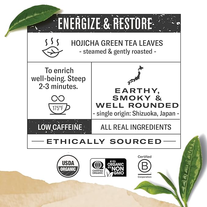 Numi Organic Hojicha Tea, 16 Tea Bags (Pack of 3), Roasted Japanese Green Tea, Caffeinated