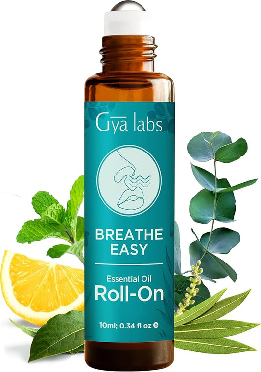 Gya Labs Breathe Essential Oil Roll On - 0.34 Fl Oz - Travel Size Roller for Camping, Skin, Aromatherapy Relief, Convenience