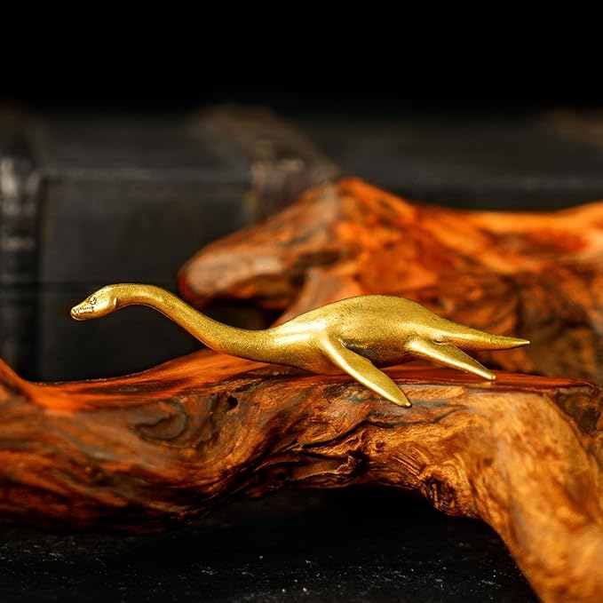 CHOVY Loch Ness Monster Statue - 100% Solid Brass Handcast Mythical Creature Sculpture, Vintage Swimming Nessie Collectible for Fantasy Decor - Unique Gift for Cryptid Lovers & Mystery Enthusiasts