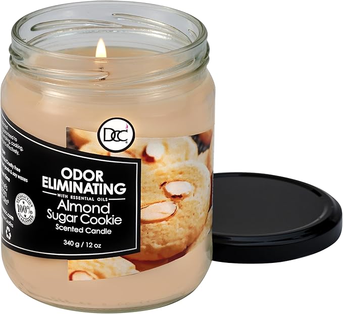 Almond Sugar Cookie Odor Eliminating Highly Fragranced Candle - Eliminates 95% of Pet, Smoke, Food, and Other Smells Quickly - Up to 80 Hour Burn time - 12 Ounce Premium Soy Blend