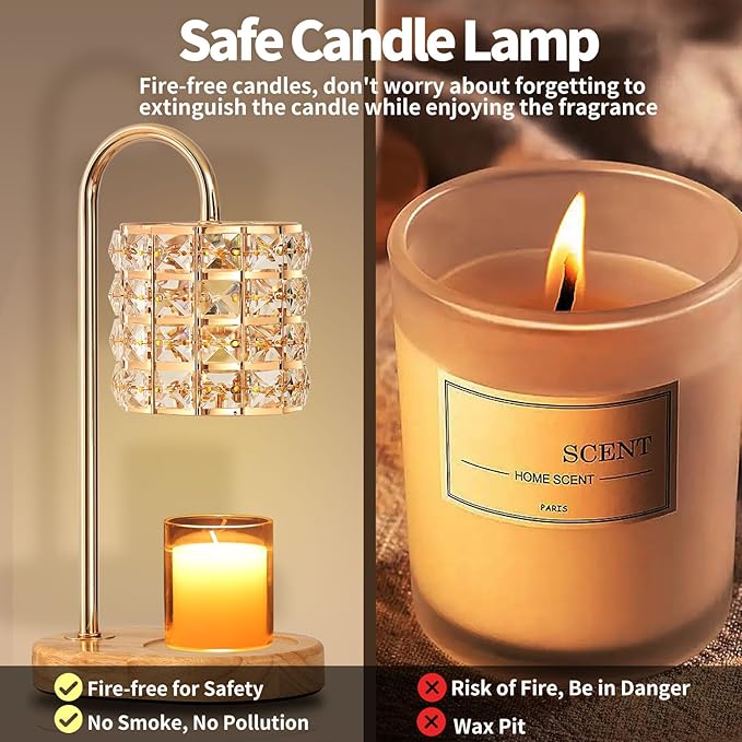 Candle Warmer Lamp, Wax Warmer Lamp with 2 Bulbs, Timer & Dimmer 7-Levels, Candle Top Melting Compatible Jar Candles, Glass Candle Heater Lamp for Scented Wax, Gifts for Mom Home Decor (Amber)