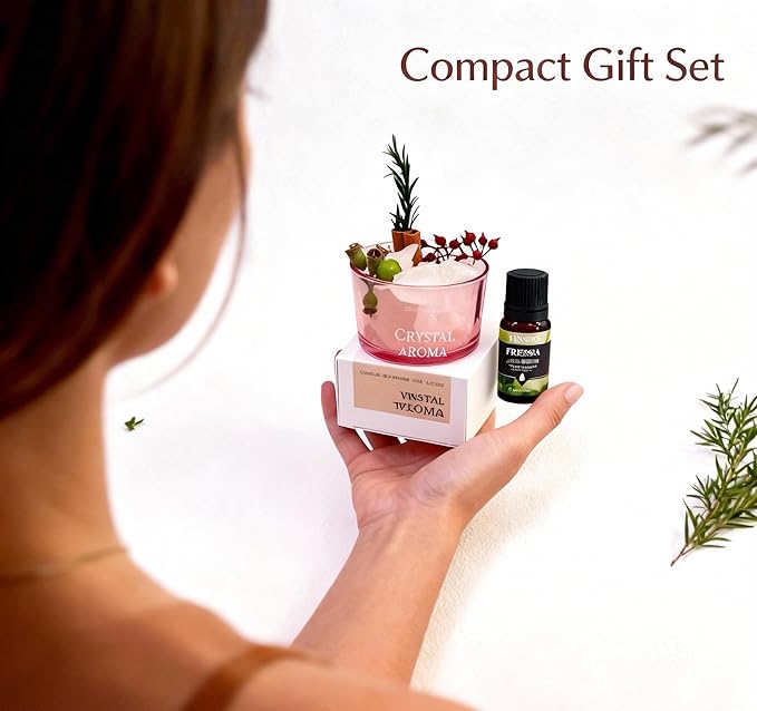 Stone Essential Oil Diffuser Set | Non Electric, Cordless & Waterless Passive Aromatherapy Diffuser with Creative Cup & Mini Plant | for Home, Office Desk, Meditation & Relaxation in Pink