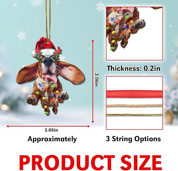 Basset Hound Christmas Tree Keepsake Ornaments, Funny Dogs Themed 2 Side Printed Flat Wooden Ornament, Xmas Hanging Decor