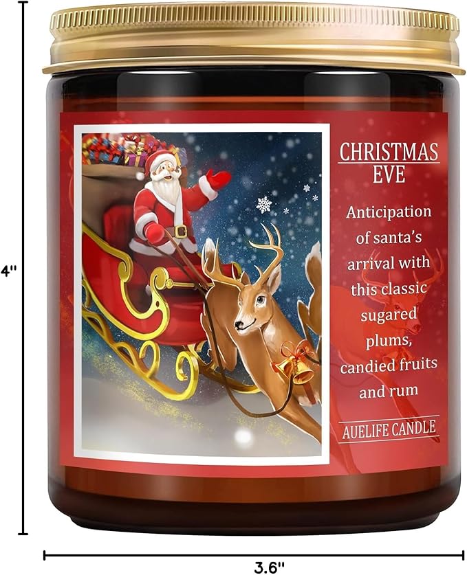 Auelife Christmas EVE Soy Candle - Sugared Plums Candied Fruits and Rum, 7 oz Aromatherapy Jar Candle, Christmas Gift for Women and Men