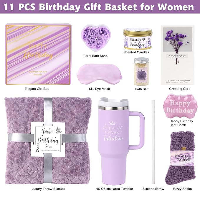 Birthday Gifts for Women Friendship Unique, Happy Birthday Gifts Basket for Women Mom Sister Best Friend Her Wife Girlfriend Daughter Aunt Coworker Boss, Bath Sets Spa Gift Baskets