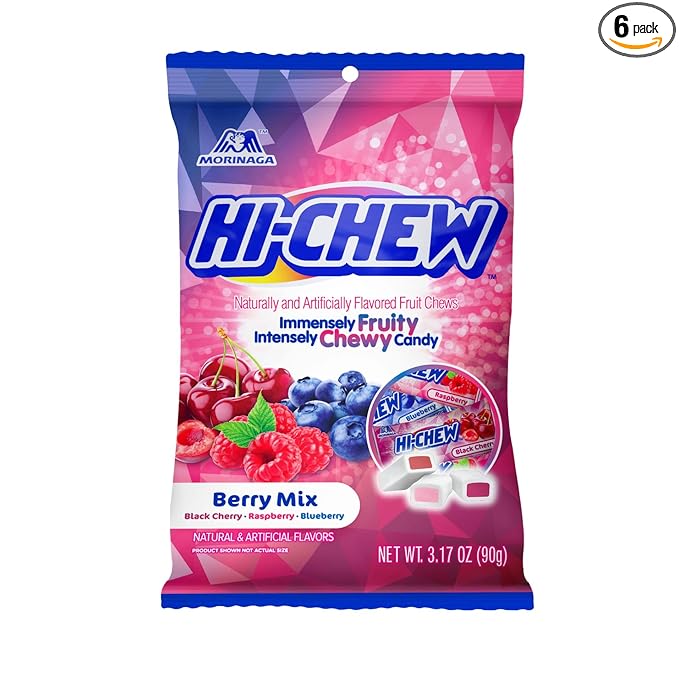 HI-CHEW Berry Mix, Pack of 6 Bags, 3.17oz each - Blackberry Cherry Raspberry, Unique Fun Soft & Chewy Halloween Candy - Immensely Juicy Fruity Candy Flavors, Individually Wrapped for Sharing