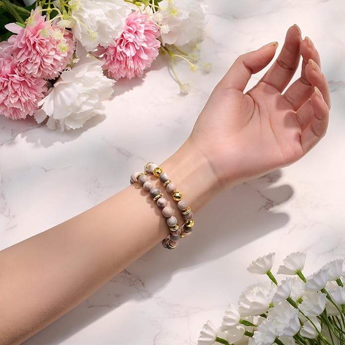 Bivei Natural Gemstone Semi Precious Healing Crystals Handmade Stretchy Round Beads Bracelet, Enhance Positive Energy