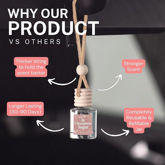 CANDECraftCo Car Air Hanging Fragrance Oil, Car Auto Freshener for Essential Oils, Scents Fragrance Aromatherapy Automobile Diffuser, Long Lasting (Cinnamon Sugar + Sugar Cookie)