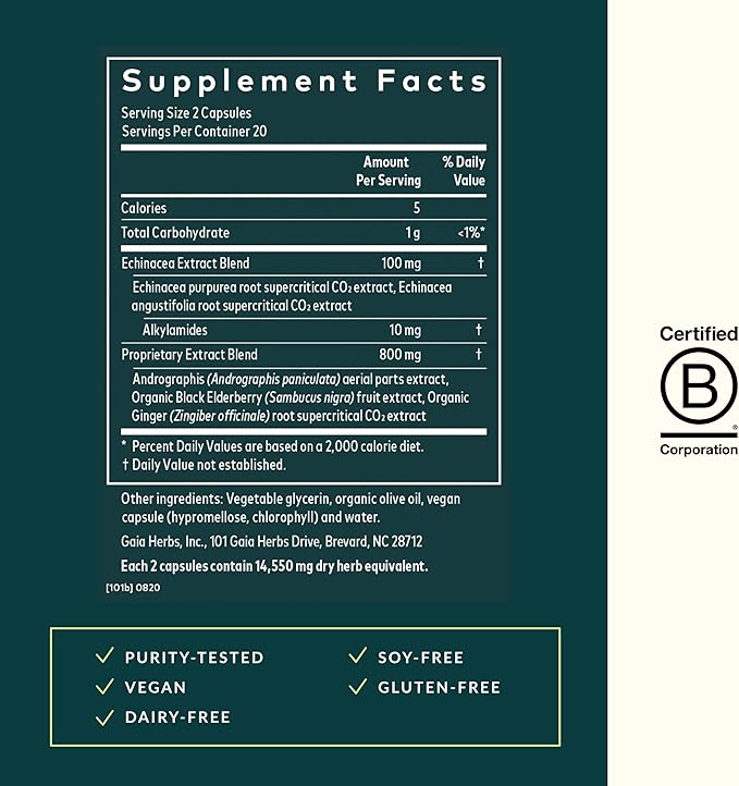 Gaia Herbs Quick Defense - Fast-Acting Immune Support Supplement* - Echinacea, Black Elderberry, Ginger & Andrographis - 40 Vegan Liquid Phyto-Capsules (4-Day Supply)
