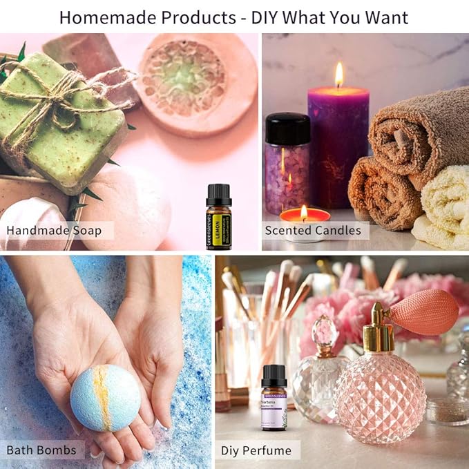 GREENSLEEVES Verbena Lemon Essential Oil Set, 2 x 10ml Pure Plant-Based Fragrance Oil for Aromatherapy, Essential Oils for Diffuser, Massage, Bath Bomb, Scented Candle Soap Making