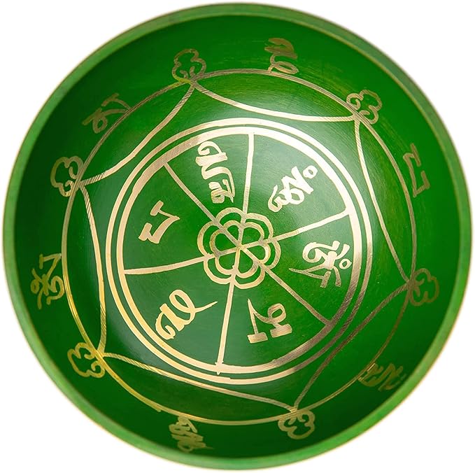 Tibetan Singing Bowl Set - Authentic Handcrafted Mindfulness Meditation Holistic Sound 7 Chakra Healing by Himalayan Bazaar (Emerald)