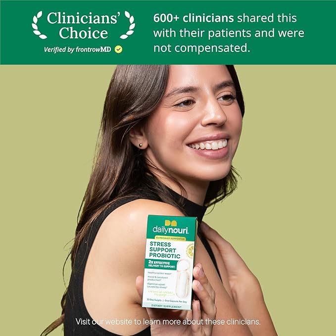 Daily Nouri Stress Support Probiotic for Women & Men | Supports Cortisol Management, Stress Relief, Mood, Digestion & Gut Health | 3 Clinically Studied Strains + Vegan Omega Oil | 30-Day Supply